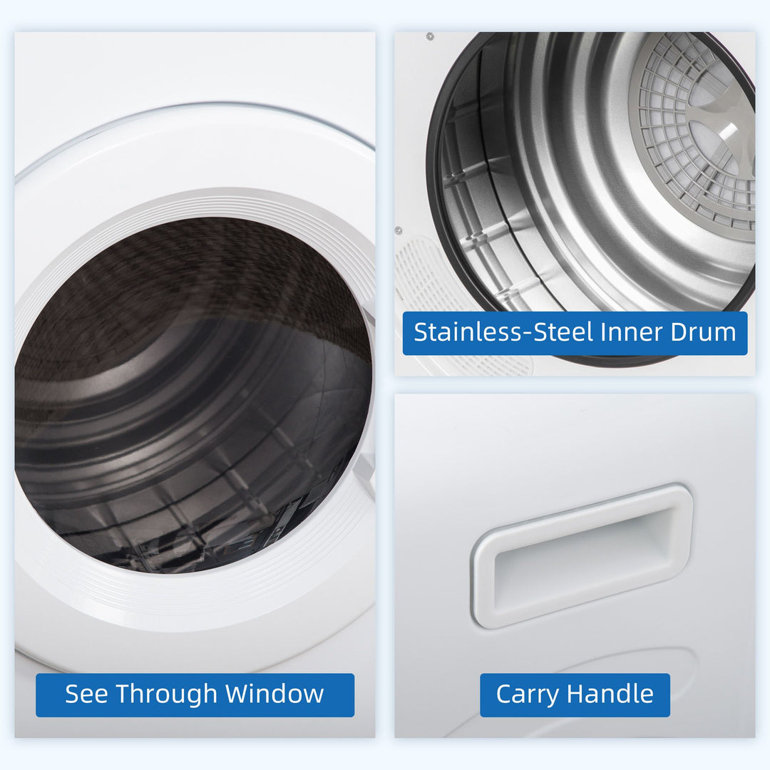 HOMCOM Compact Laundry Dryer Machine, 1300W, 3.22Cu. Ft. Electric Portable Clothes Dryer with 7 Drying Modes for Apartment or Dorm, White