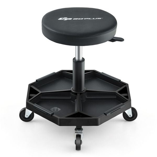 Black Heavy-Duty Adjustable Height Rolling Stool with Tool Tray – 330 lbs Capacity | Trufairs