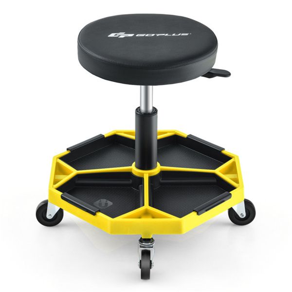 Yellow Heavy-Duty Adjustable Height Rolling Stool With Tool Tray Storage 330 LBS Capacity