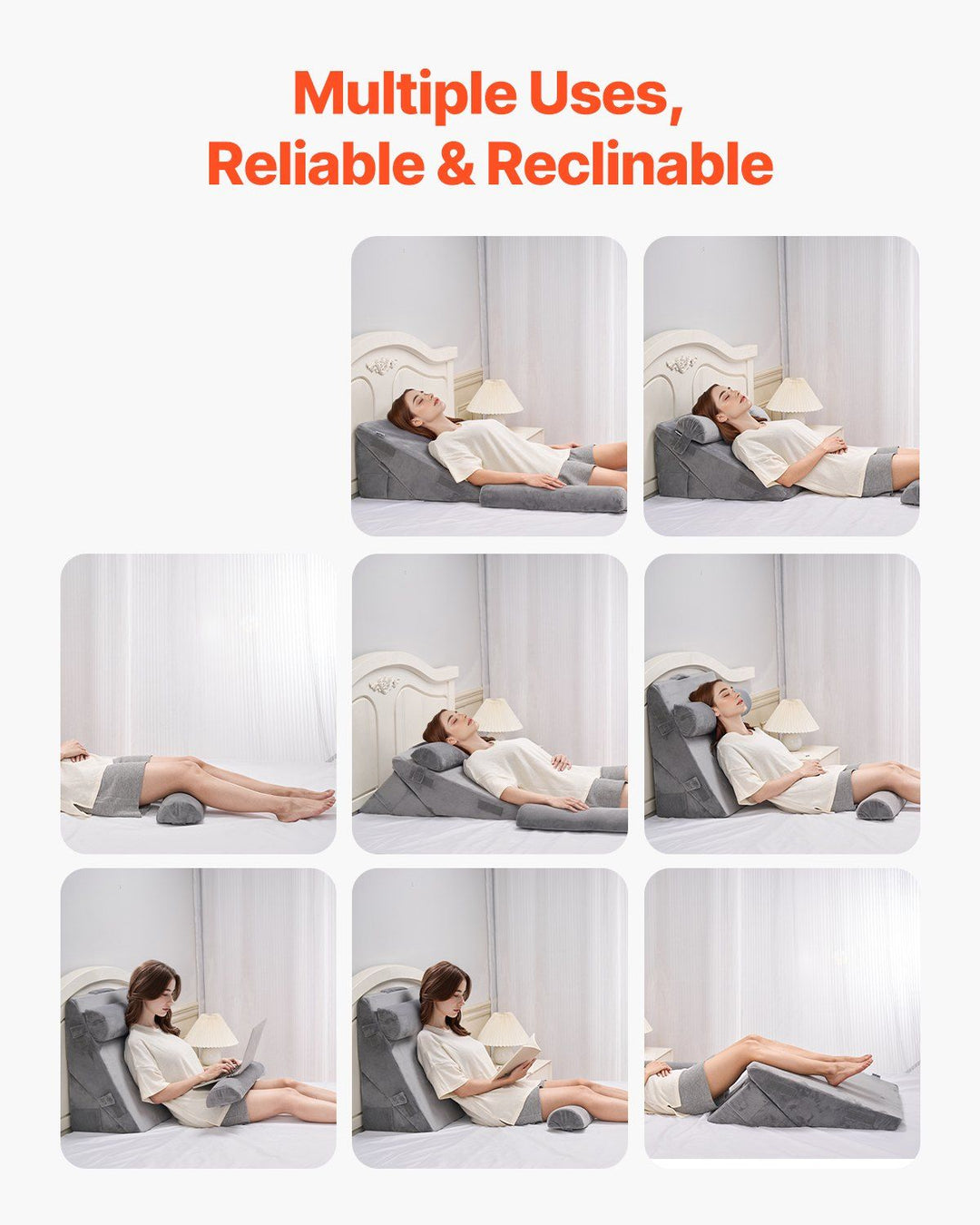 Orthopedic Bed Wedge Pillow 4 Pcs Adjustable for Back Leg Neck Sleep GERD