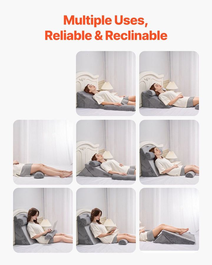 Orthopedic Bed Wedge Pillow 4 Pcs Adjustable for Back Leg Neck Sleep GERD