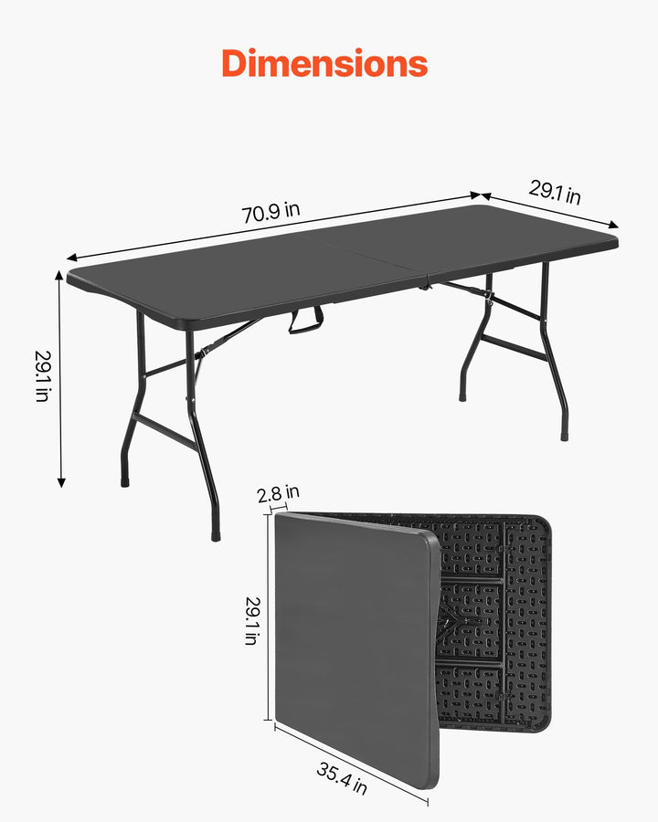 6 Ft Plastic Folding Table Portable Picnic Utility Table Handle Indoor Outdoor