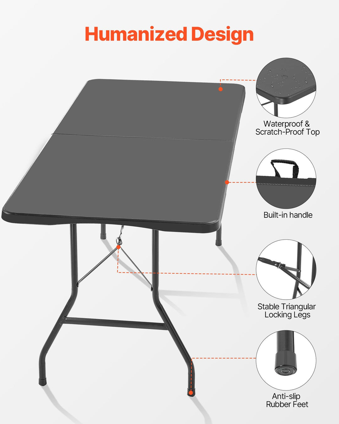 6 Ft Plastic Folding Table Portable Picnic Utility Table Handle Indoor Outdoor