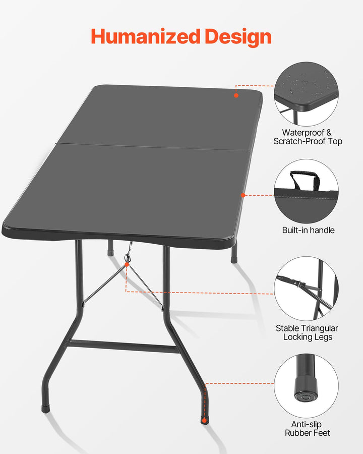6 Ft Plastic Folding Table Portable Picnic Utility Table Handle Indoor Outdoor