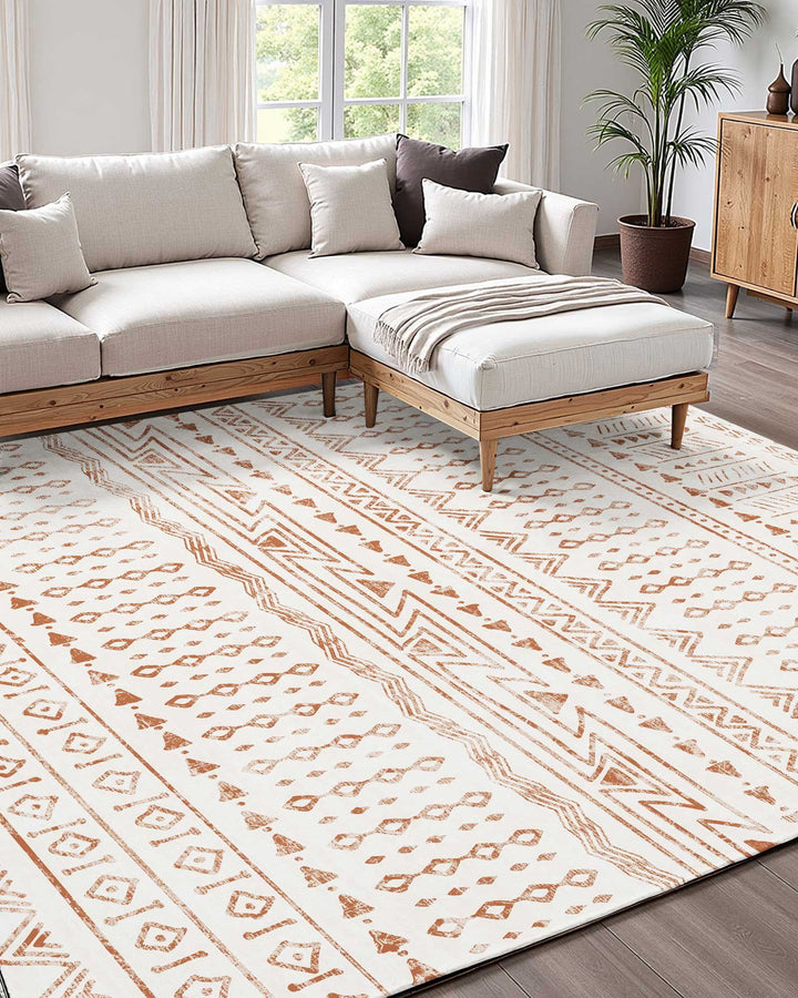 Large Area Rug 6 x 9 ft Anti-Skid and Tear-Resistant Floor Mat Modern Beige