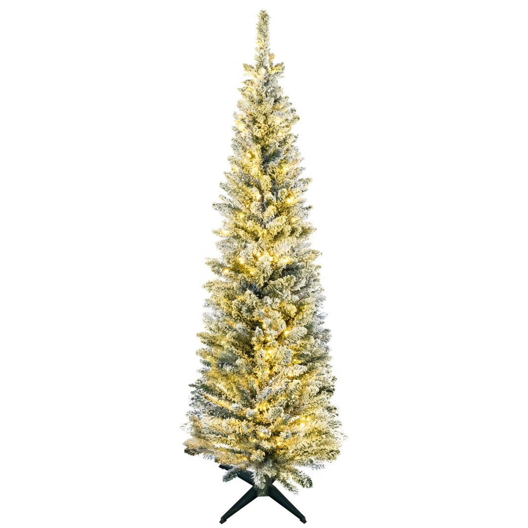 HOMCOM 6ft Pencil Christmas Tree, Slim Artificial Christmas Tree with Realistic Branches and Warm White LED Lights, Green