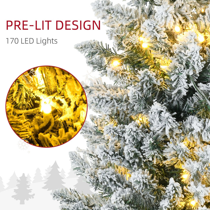 HOMCOM 6ft Pencil Christmas Tree, Slim Artificial Christmas Tree with Realistic Branches and Warm White LED Lights, Green