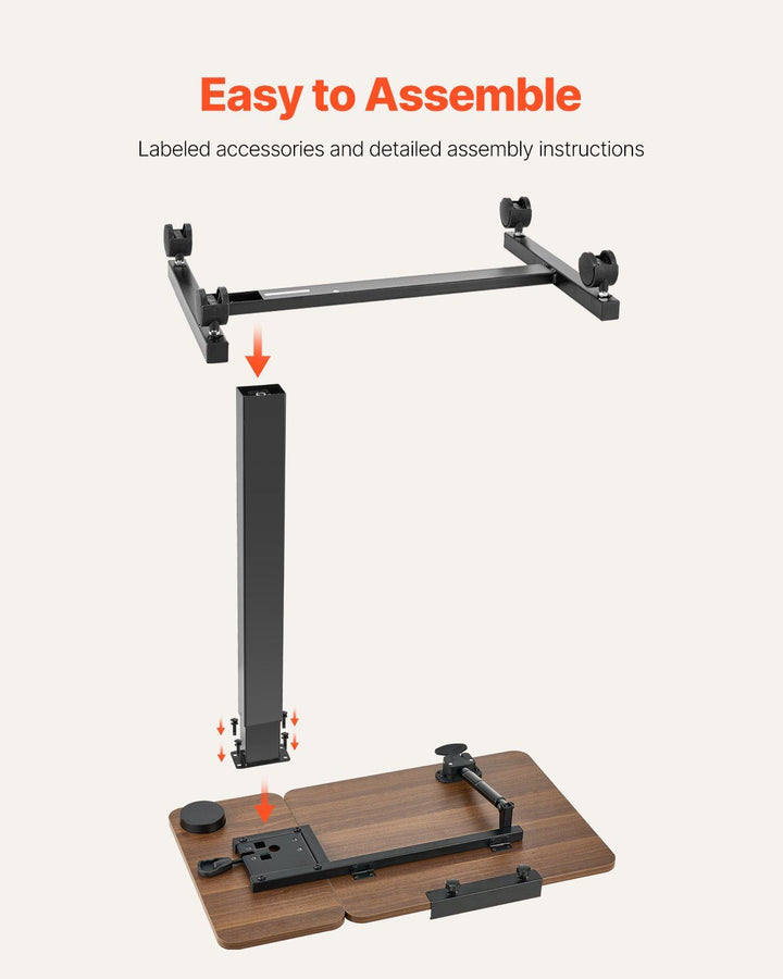 VEVOR Overbed Table, Mobile Bed Side Table with Flip Desktop and 4 Wheels, Height & Angle Adjustable Rolling Laptop Desk with Cup Holder, Portable Over Bed Desk for Home, Office, Study, Wood + Black