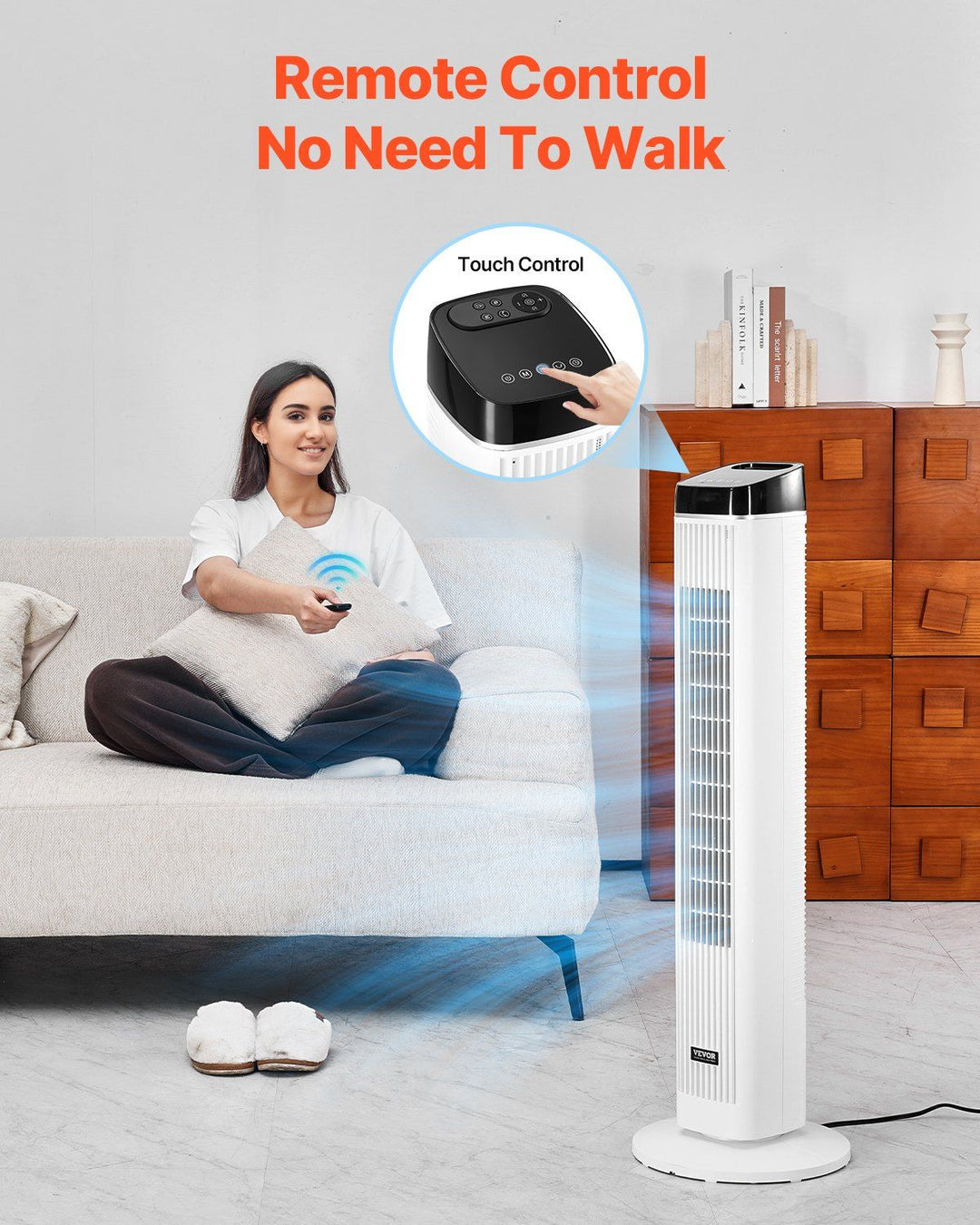 40" Oscillating Tower Fan 9H Timer 22 ft/s High Velocity with Remote Control