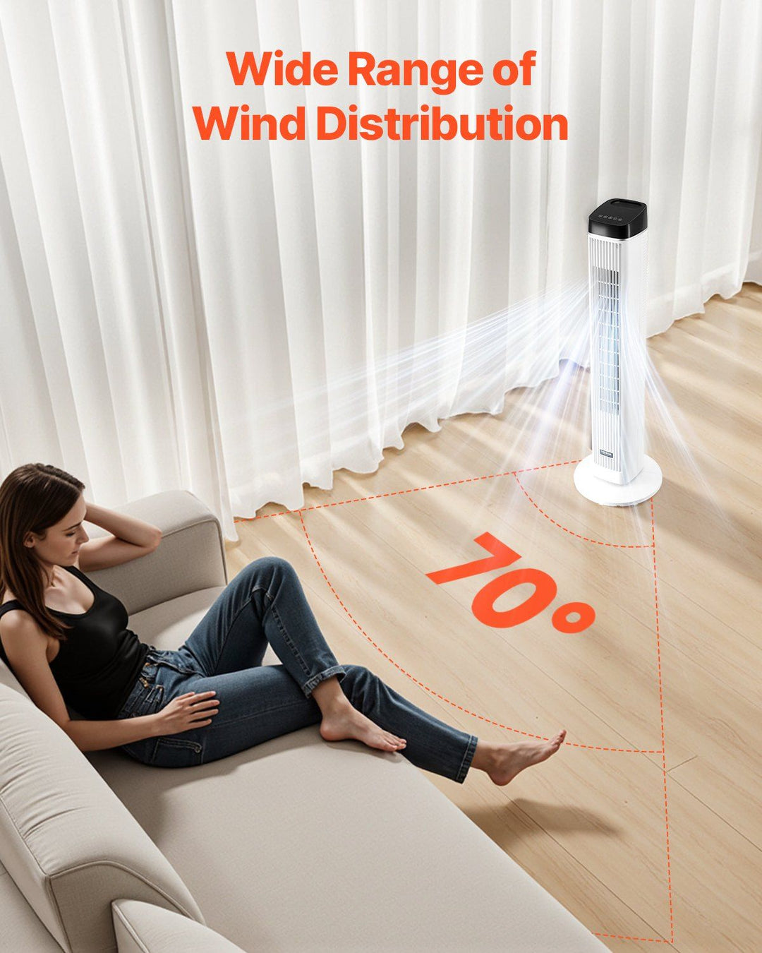40" Oscillating Tower Fan 9H Timer 22 ft/s High Velocity with Remote Control