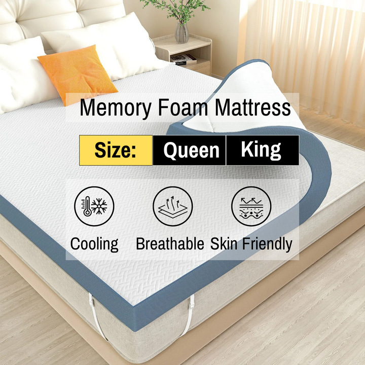 3" inch King & Queen Size CoolWave IceTouch Memory Foam Mattress – Nano-Filament Cover | Breathable Chill Sleep | Trufairs