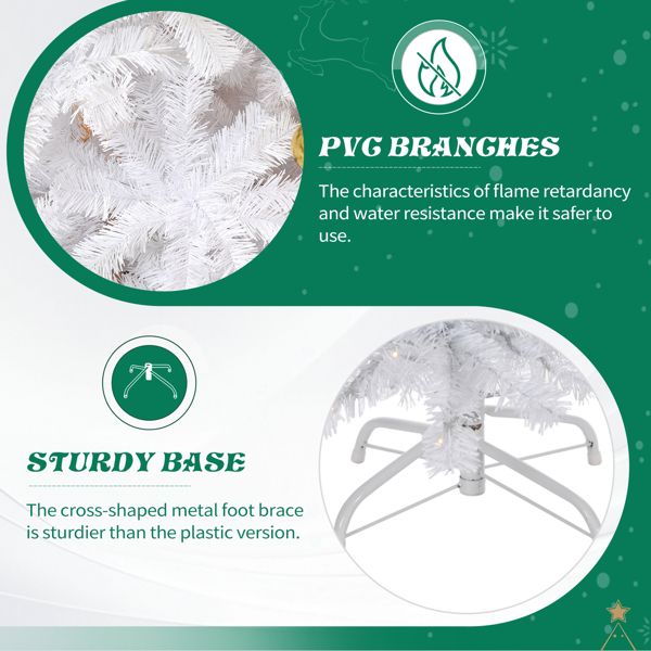 7.5 FT Artificial Christmas Tree with DIY 400 Warm White LED Lights, Hinged Xmas Pine Tree with Tree Skirt and Holiday Ornaments for Holiday Party Office Home, White Tree & Golden Decor