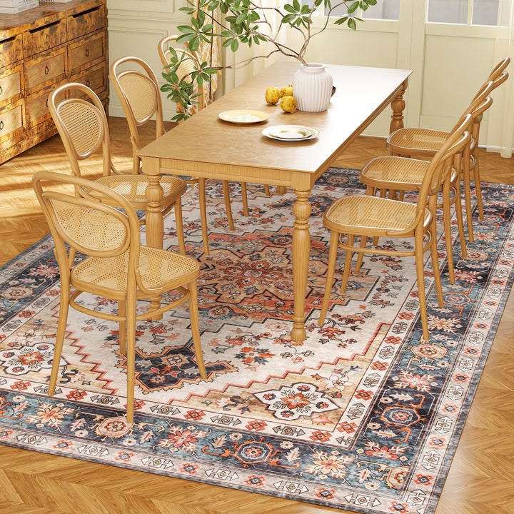 HOMCOM Area Rug 5x7, Machine Washable Rug, Non-Slip Boho Print Pattern Medallion Carpet for Living Room, Bedroom, Tawny Brown