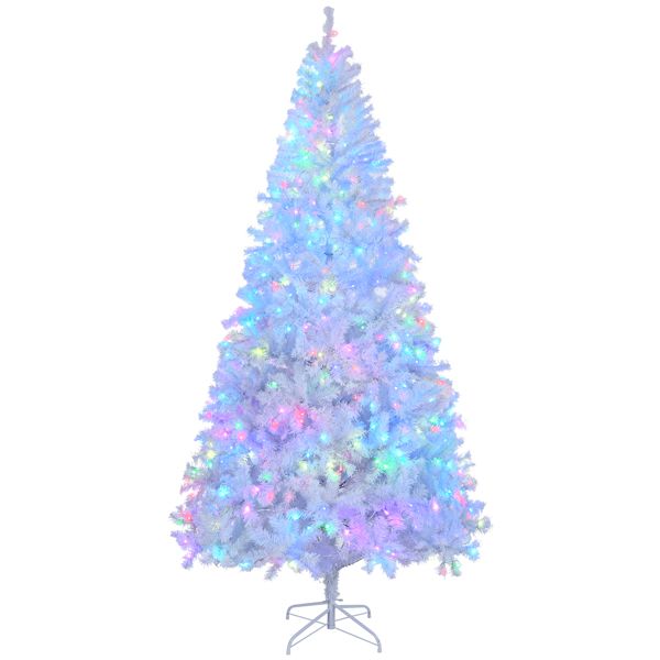 7 FT Pre-lit Artificial Christmas Tree, APP Controlled Xmas Tree Hinged Branches with 400 RGB Lights and 1150 Branch Tips, for Holiday Party Store Office Home, White