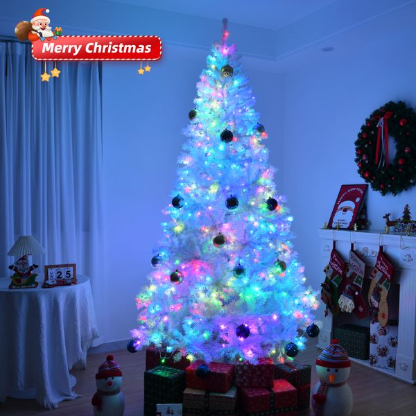 7 FT Pre-lit Artificial Christmas Tree, APP Controlled Xmas Tree Hinged Branches with 400 RGB Lights and 1150 Branch Tips, for Holiday Party Store Office Home, White
