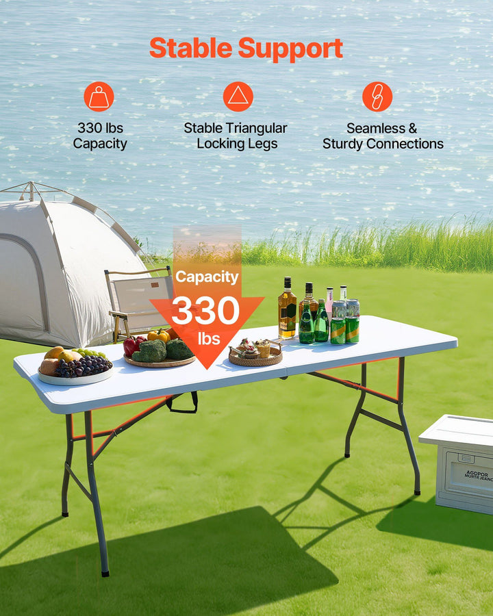 6 Ft Plastic Folding Table Portable Picnic Utility Table Handle Indoor Outdoor