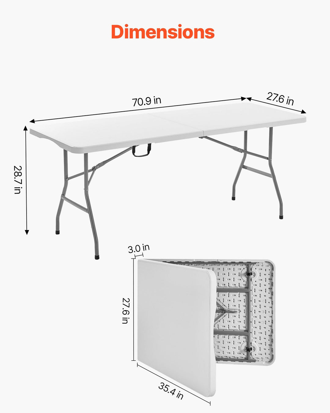 6 Ft Plastic Folding Table Portable Picnic Utility Table Handle Indoor Outdoor
