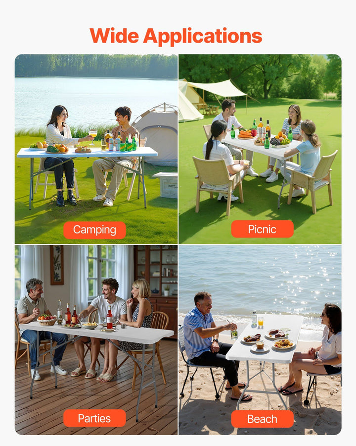 6 Ft Plastic Folding Table Portable Picnic Utility Table Handle Indoor Outdoor