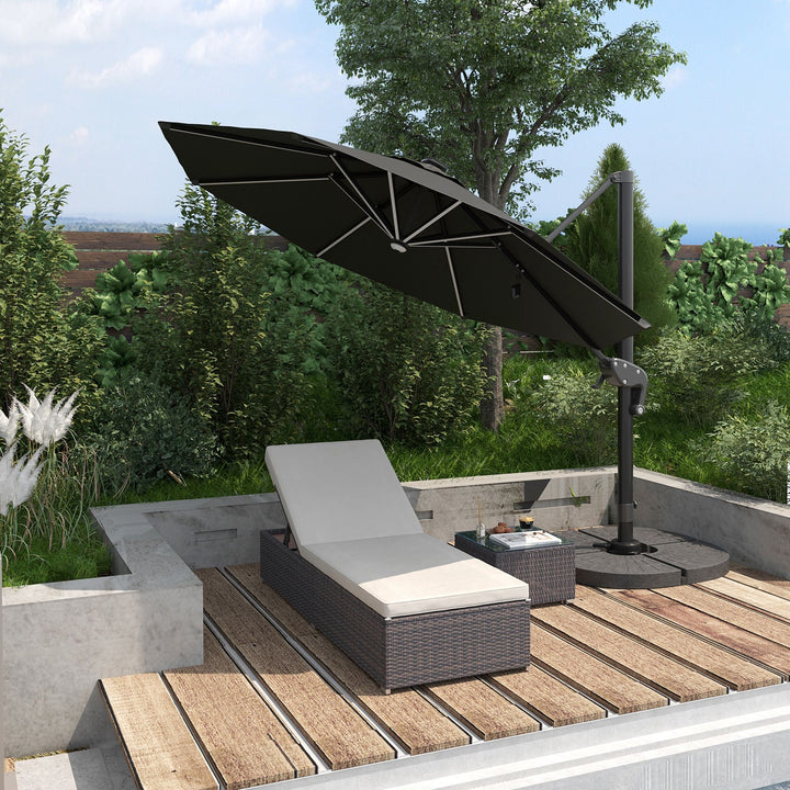 Outsunny Outdoor Lounge Chairs Set of 2 with 5-Level Angles Adjust Backrest, Thick Cushions, & Matching Table, Patio Rattan Furniture Sets for Pool Side, Balcony, Beach, Yard, MixedBrown