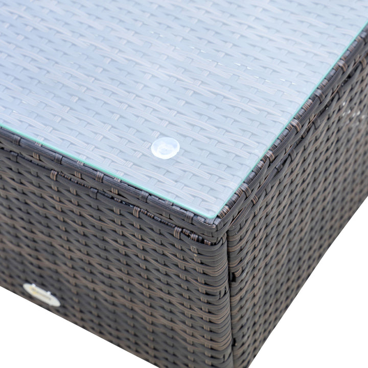 Outsunny Outdoor Lounge Chairs Set of 2 with 5-Level Angles Adjust Backrest, Thick Cushions, & Matching Table, Patio Rattan Furniture Sets for Pool Side, Balcony, Beach, Yard, MixedBrown