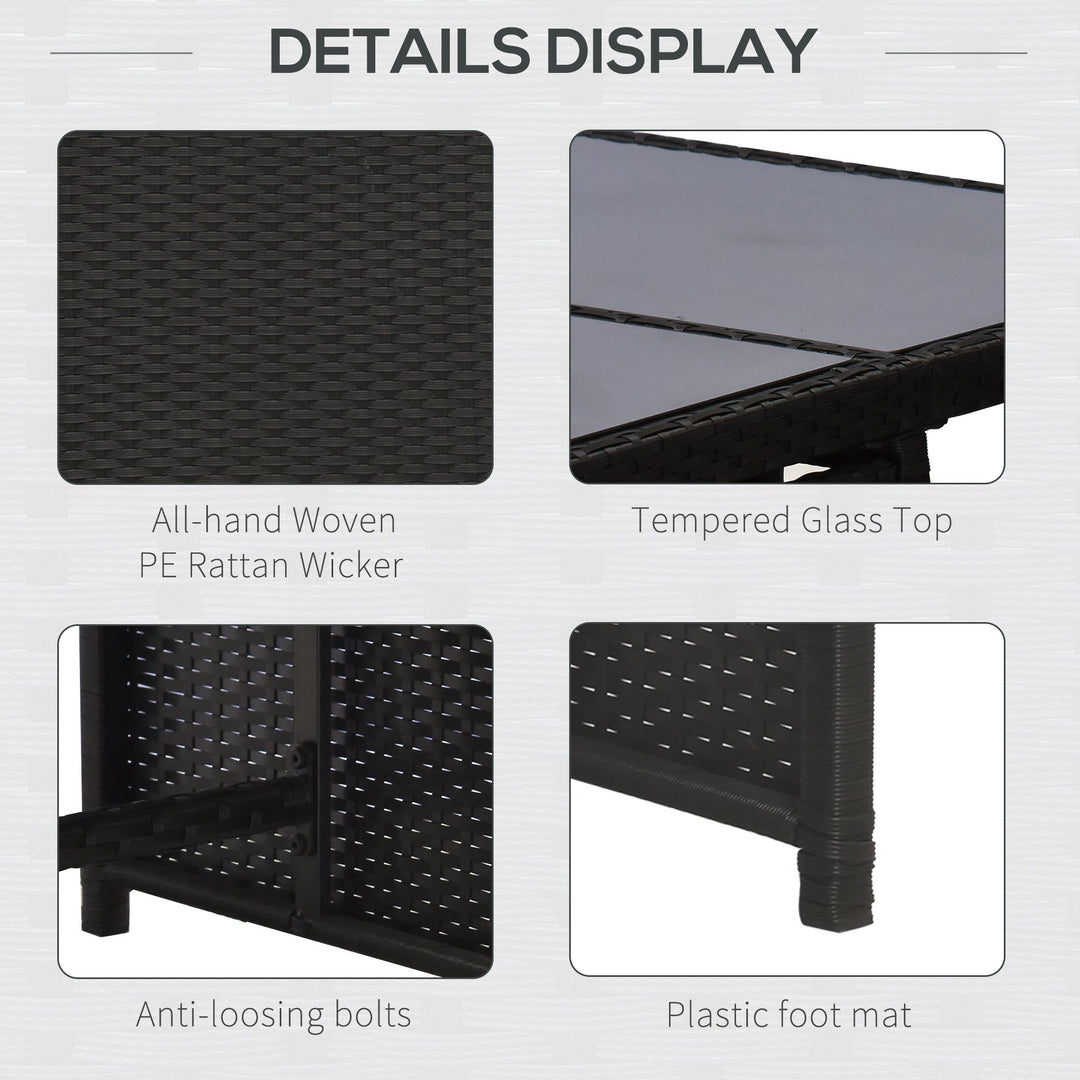 Outsunny 9 Pieces Outdoor Dining Set for 8, Space Saving Wicker Chairs and Square Glass Table with Cushions and Ottomans, Rattan Conversation Patio Furniture Set for Garden, Black/Cream White