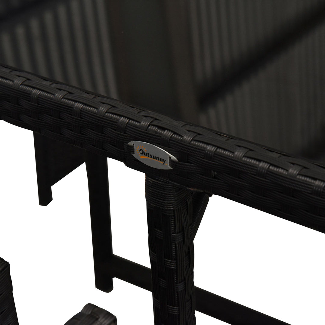 Outsunny 9 Pieces Outdoor Dining Set for 8, Space Saving Wicker Chairs and Square Glass Table with Cushions and Ottomans, Rattan Conversation Patio Furniture Set for Garden, Black/Cream White