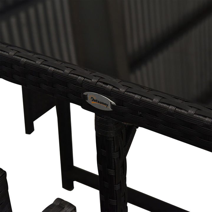 Outsunny 9 Pieces Outdoor Dining Set for 8, Space Saving Wicker Chairs and Square Glass Table with Cushions and Ottomans, Rattan Conversation Patio Furniture Set for Garden, Black/Cream White