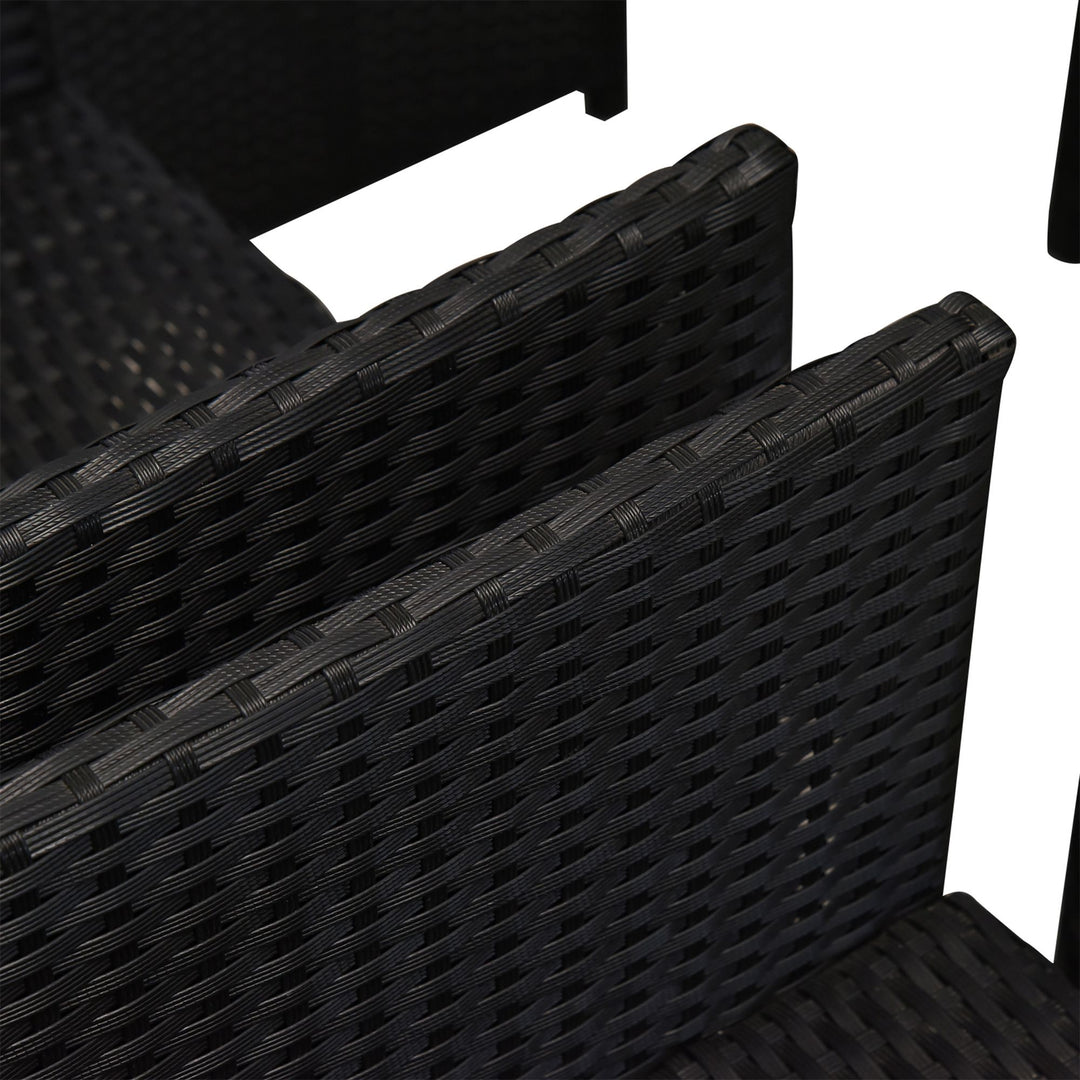 Outsunny 9 Pieces Outdoor Dining Set for 8, Space Saving Wicker Chairs and Square Glass Table with Cushions and Ottomans, Rattan Conversation Patio Furniture Set for Garden, Black/Cream White