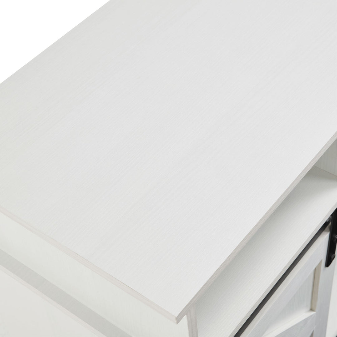 Modern Farmhouse TV Media Stand, Large Barn Inspired Home Entertainment Console, with 23" Fireplace Insert, for TV Up to 65'', with Open Shelves and Closed Cabinets, White