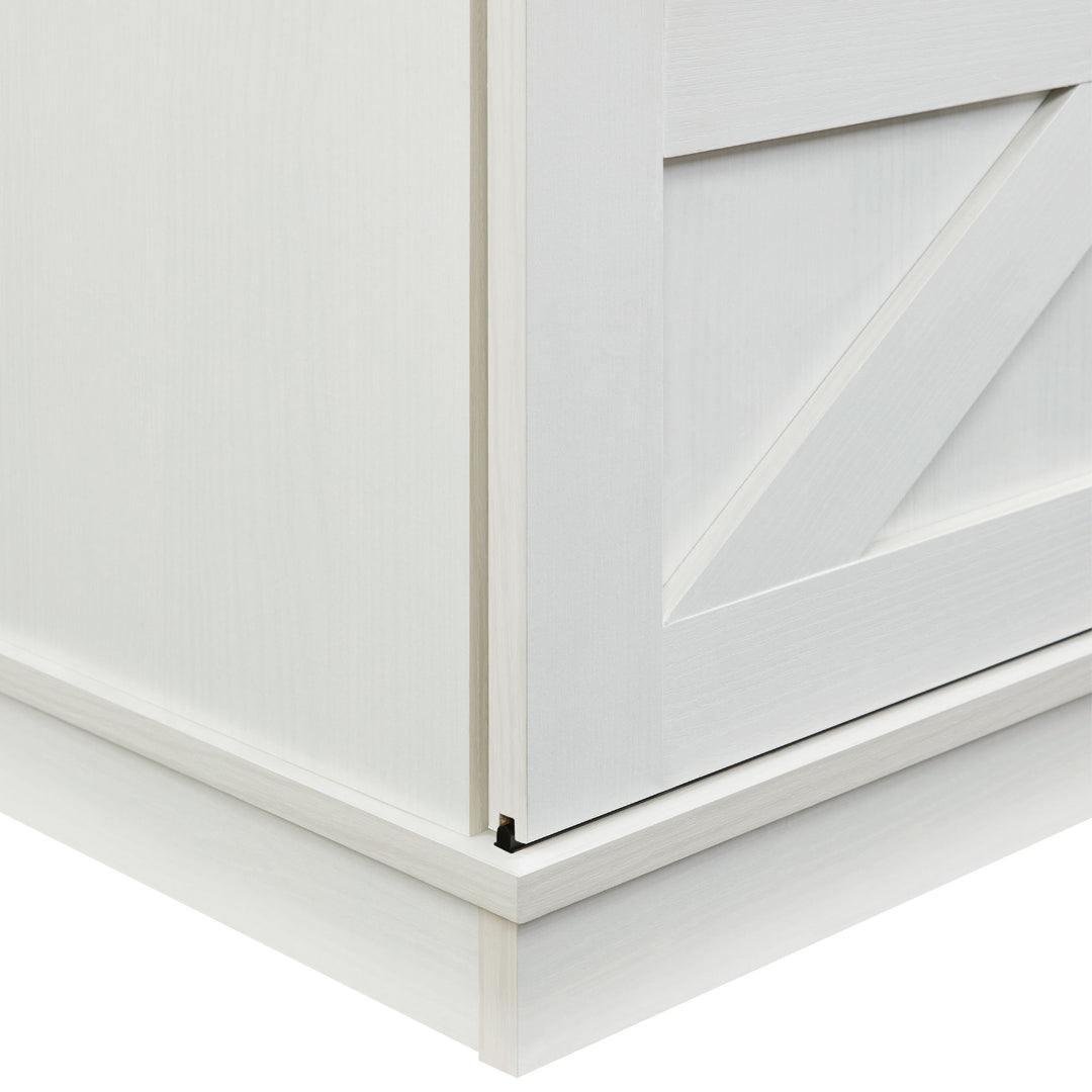 Modern Farmhouse TV Media Stand, Large Barn Inspired Home Entertainment Console, with 23" Fireplace Insert, for TV Up to 65'', with Open Shelves and Closed Cabinets, White