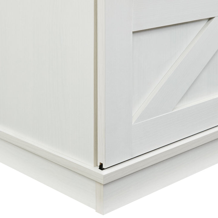 Modern Farmhouse TV Media Stand, Large Barn Inspired Home Entertainment Console, with 23" Fireplace Insert, for TV Up to 65'', with Open Shelves and Closed Cabinets, White