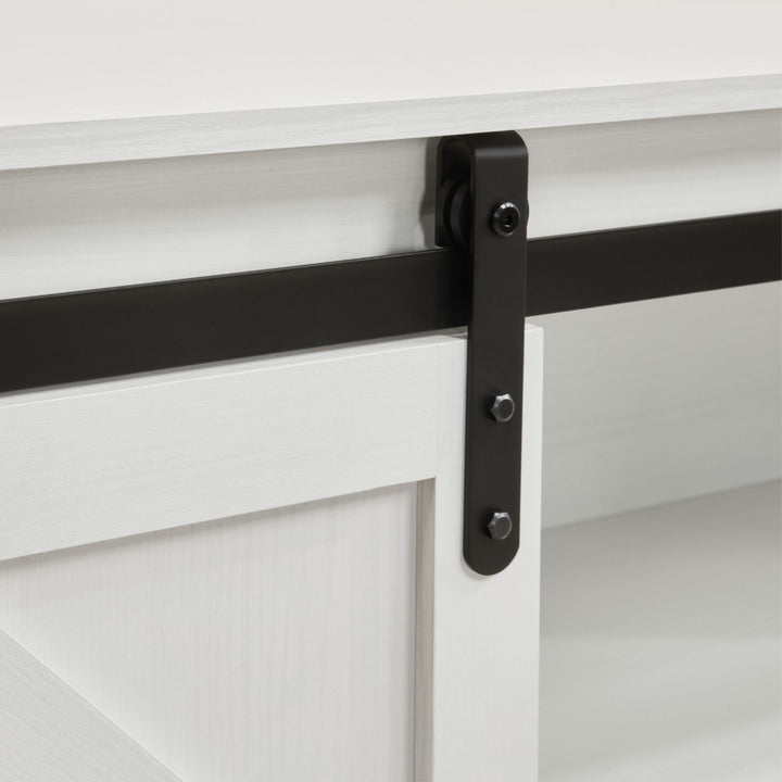 Fireplace TV Stand for Television up to 65 Inch with Storage and Farmhouse Sliding Barn Doors, Entertainment Center with Cabinet and Shelves,White