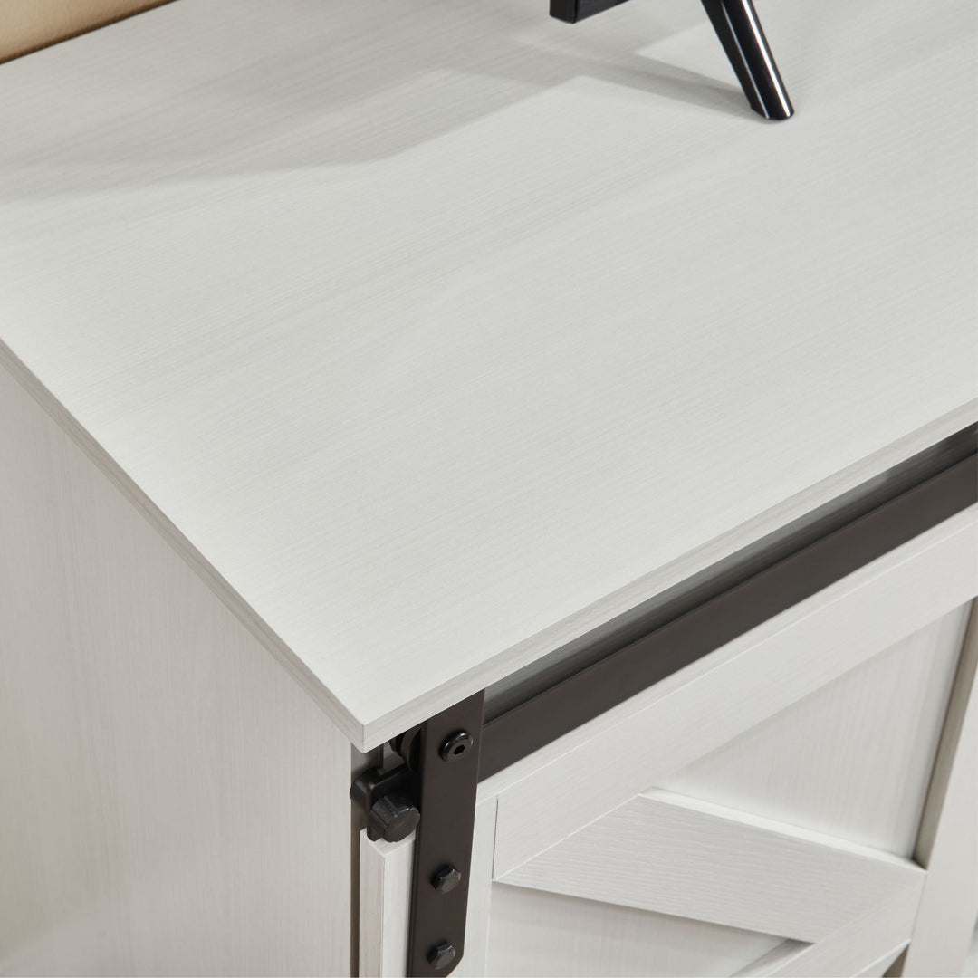 Fireplace TV Stand for Television up to 65 Inch with Storage and Farmhouse Sliding Barn Doors, Entertainment Center with Cabinet and Shelves,White