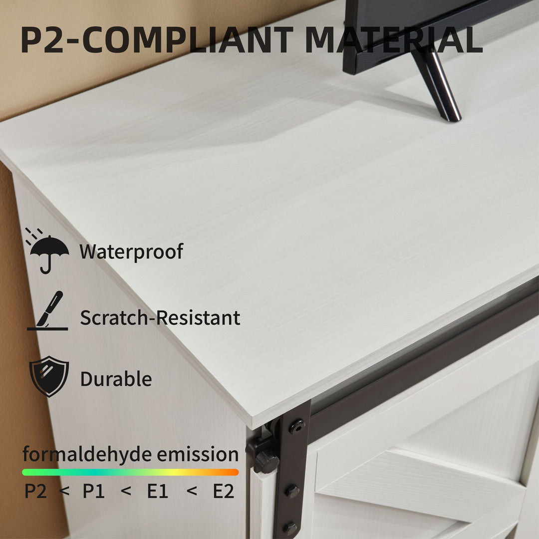 Fireplace TV Stand for Television up to 65 Inch with Storage and Farmhouse Sliding Barn Doors, Entertainment Center with Cabinet and Shelves,White