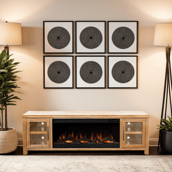 Tybee 86 inch Electric Fireplace TV Console for TVs up to 95 inches, Natural Finish