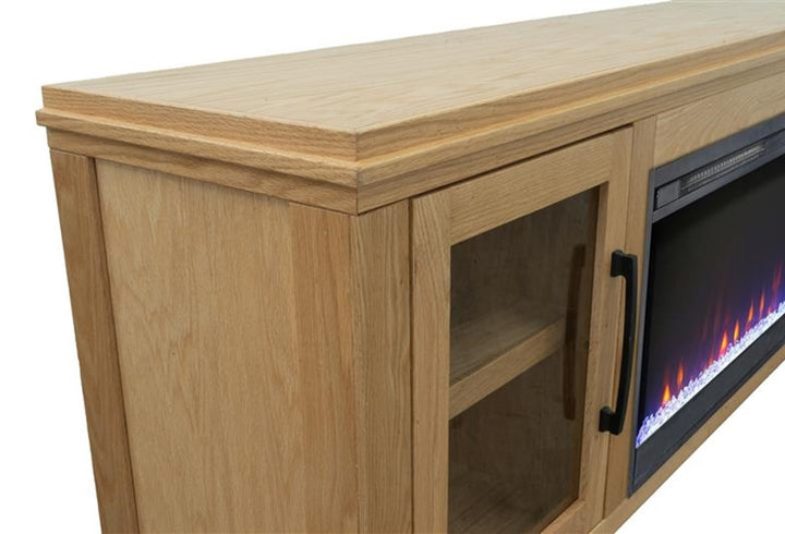 Tybee 86 inch Electric Fireplace TV Console for TVs up to 95 inches, Natural Finish