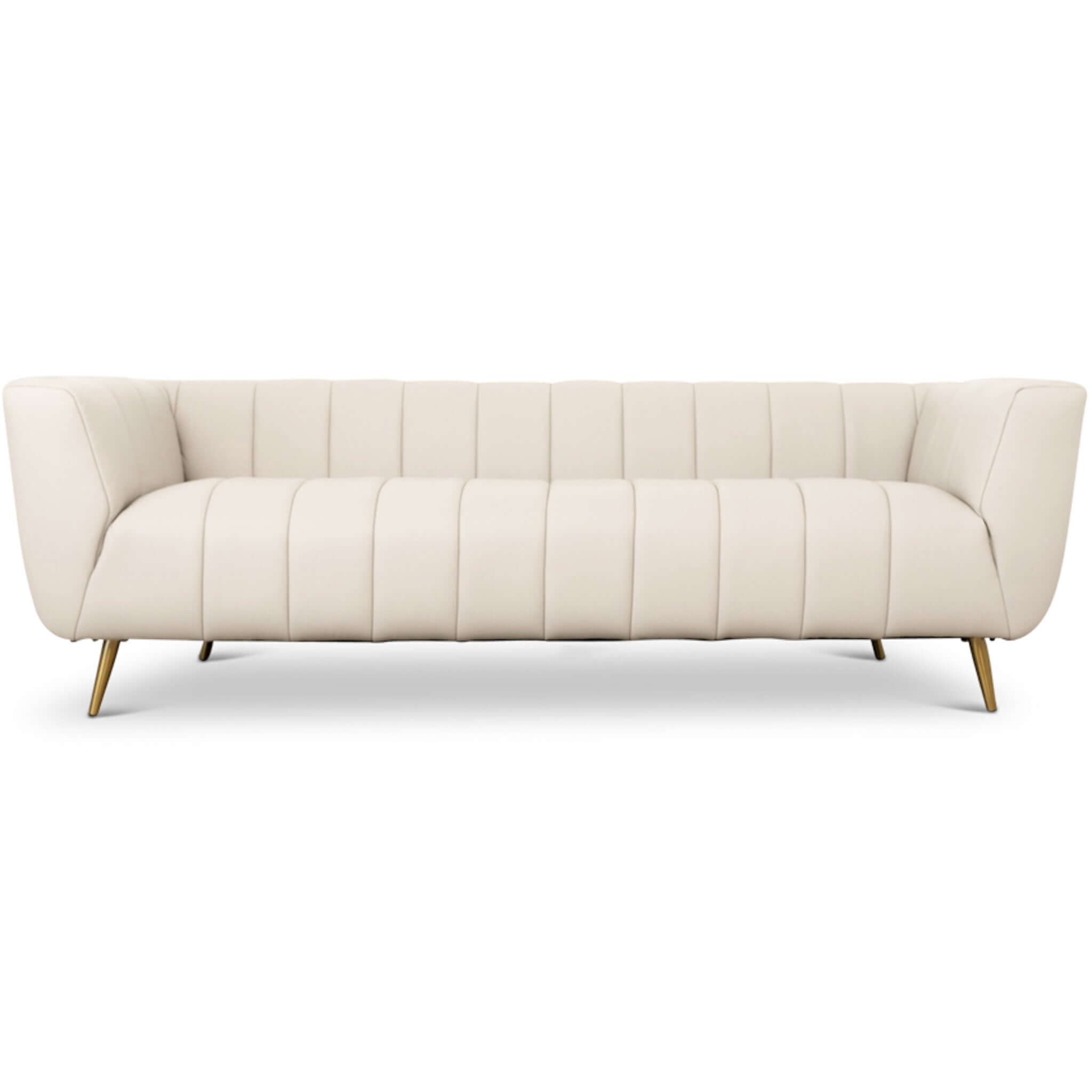 LaMattina Genuine Italian Beige Leather Channel Tufted Sofa