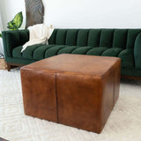 Mallory Mid-Century Square Genuine Leather Upholstered Ottoman In Tan 27.5"