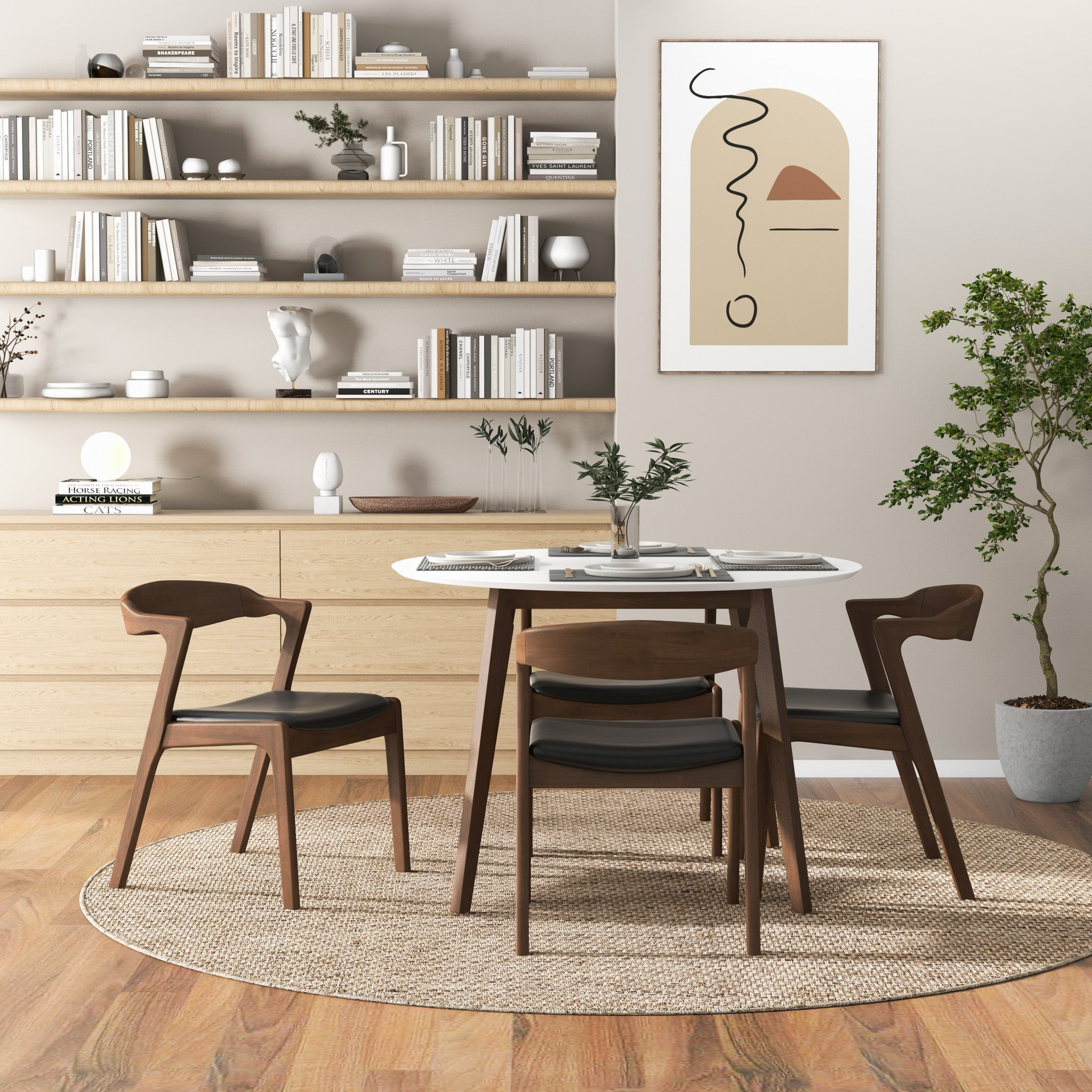 Dakota Solid Wood Black Leather Dining Chair