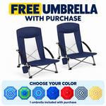 Folding Beach Chairs 2-Pack – Mesh Back with Cup Holders
