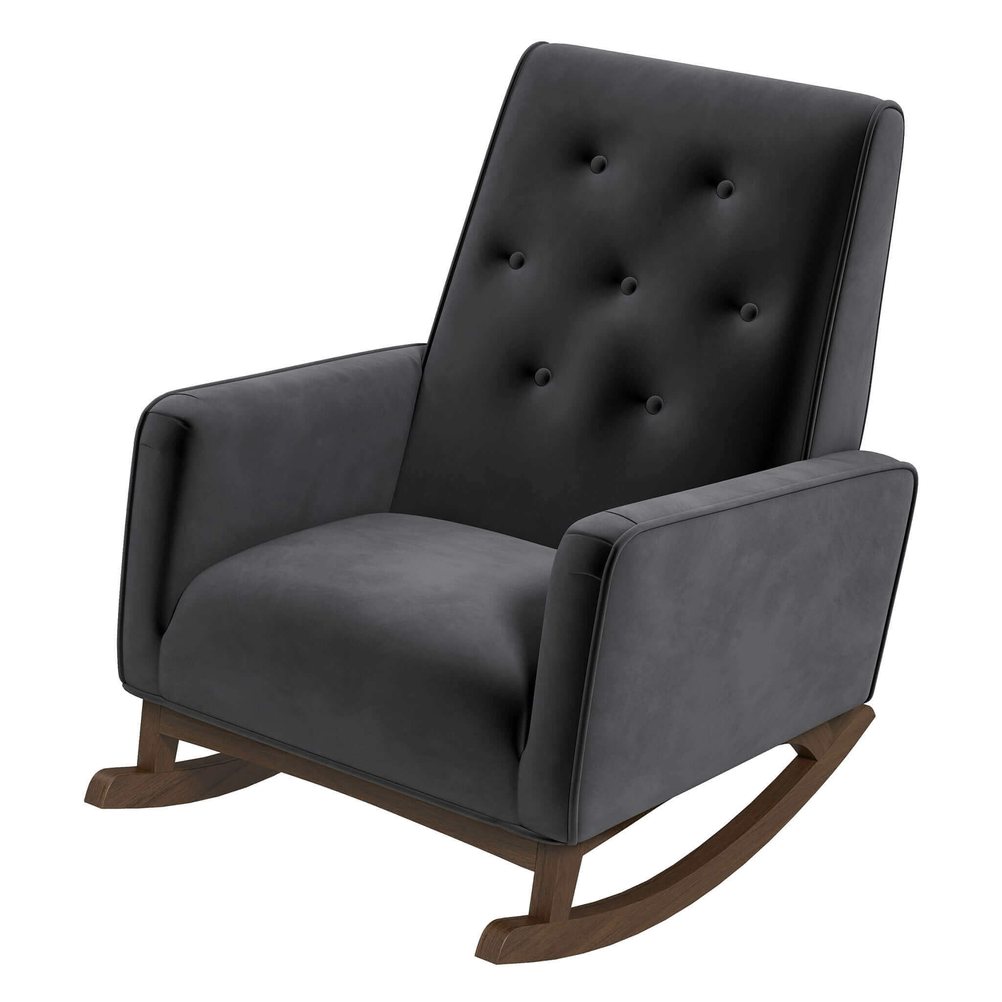 Demetrius Dark Grey Fabric Solid Wood Rocking Chair