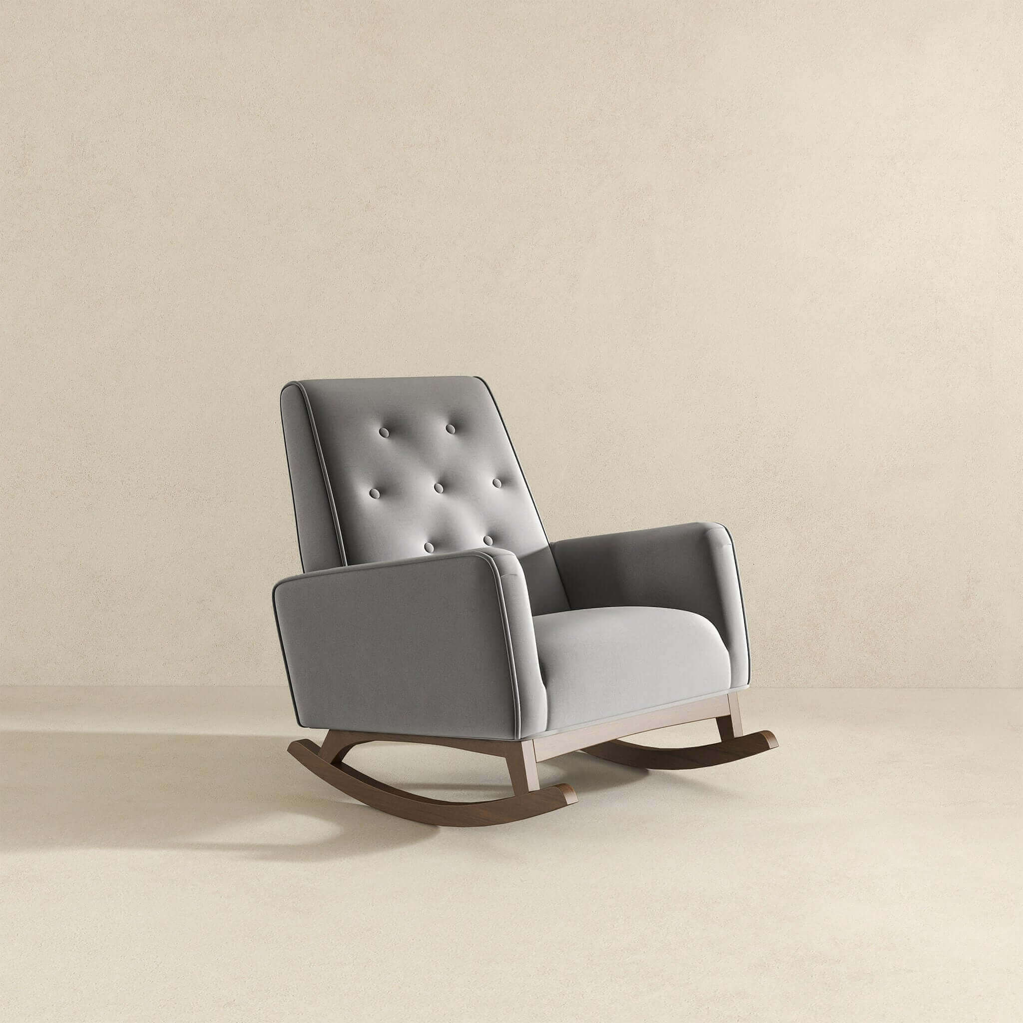 Demetrius Light Grey Fabric Solid Wood Rocking Chair