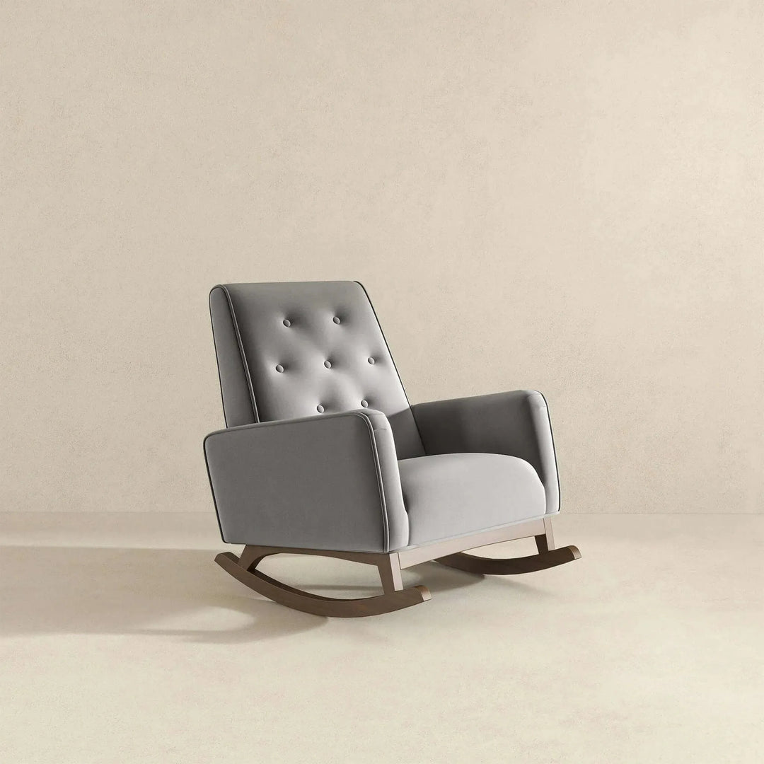 Demetrius Light Grey Fabric Solid Wood Rocking Chair