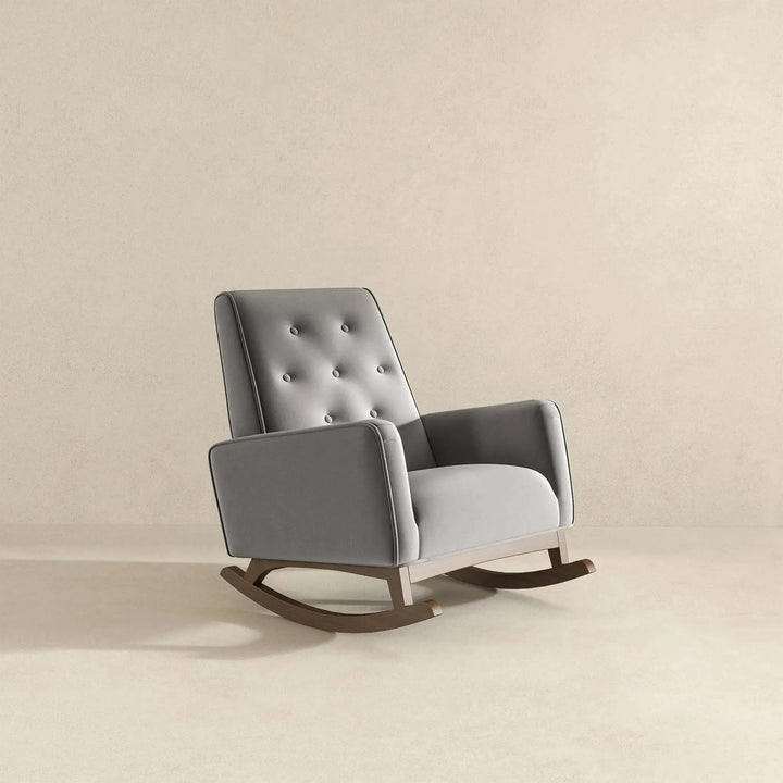 Demetrius Light Grey Fabric Solid Wood Rocking Chair