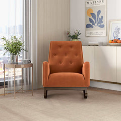 Demetrius Orange Velvet Solid Wood Rocking Chair