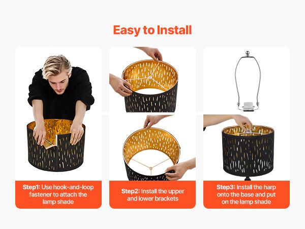 Drum Lamp Shade 2 Set 13 x 13 x 10 inches Medium Round Lampshade with Harp