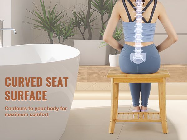 VEVOR Bamboo Shower Bench 19.1 x 11.3 x 18.3 in Shower Stool Chair for Bathroom