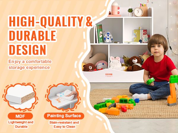 VEVOR Wood Kid Storage Cubby, Toy Storage Organizer with Bookshelf, 5-Cubby Wood Toy Storage Cabinet, Children Book Toy Shelf for Kids Room, Playroom, Kindergarten, Nursery, White