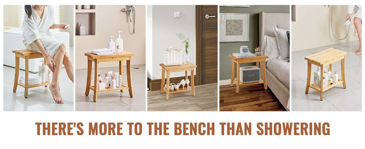 VEVOR Bamboo Shower Bench 19.1 x 11.3 x 18.3 in Shower Stool Chair for Bathroom