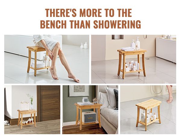 VEVOR Bamboo Shower Bench 19.1 x 11.3 x 18.3 in Shower Stool Chair for Bathroom